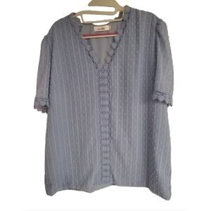 Women's Belinda Blue Swiss Dot Lace V-Neck Blouse | Size Medium